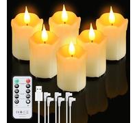 Forever Speed 6 Piezas Velas LED Recargables con Temporizador de Mando a Distancia, Vela Led Sin Llama Regulable con Cable de Carga USB para La Decoración Casera del Partido, Acampar