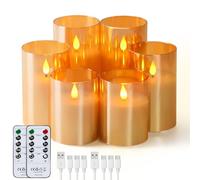Forever Speed 6 Piezas Vidrio Dorado Velas LED Recargable con Mando a Distancia, Regulable Velas Sin Llama con Cable de Carga USB para La Decoración Casera del Partido, Acampar, Boda, Regalos