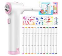 Forever Speed Airbrush - Juego de 12 rotuladores de pintura eléctrica con doble punta, 3 plantillas y 2 cabezales de pulverización, colores brillantes y ricos, color textil para pulverizar rosa