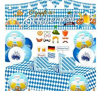 Foreverup Juego de Vajilla Oktoberfest, Banderines, Bandeira, Manteles de Mesa, Servilletas, Decoraciones para Fiestas Oktoberfest, Festival Bávara Colgante Adorno para Oktoberfests Party Deko