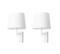 Forlight Aura -2 Apliques de Pared para Dormitorio E27 con Interruptor ON/OFF en la Base. Color Blanco con Pantalla de Textil