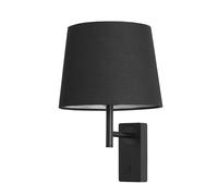 FORLIGHT Aura - Aplique de Pared para Dormitorio E27 con Interruptor ON/OFF en la Base. Color Negro con Pantalla de Textil