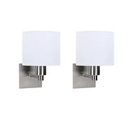 FORLIGHT LYON (2 unidades) Aplique de Pared para Dormitorio de Níquel Satinado y Pantalla Textil Blanca. Lámpara para Cabecero de Cama. Para Bombilla E27