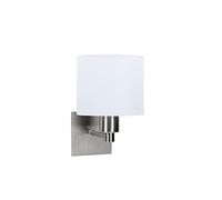 FORLIGHT LYON Aplique de Pared para Dormitorio de Níquel Satinado y Pantalla Textil Blanca. Lámpara para Cabecero de Cama. Para Bombilla E27