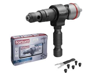 Fortum Accesorio para Remachadora para Taladro y Atornillador | Herramienta de Remachado para Aluminio, Acero y Acero Inoxidable | Adaptador para Remaches de 2,4-6,4 mm | Pistola de Remaches Adaptador