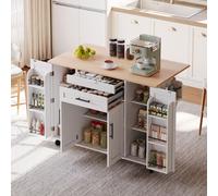 Fortuna: Isla móvil de cocina, 120x45 cm. Incluye: encimera extensible hasta 70 cm, cajón oculto para cubiertos, estantes ajustables, estante para especias y soporte para toallas. Ideal para cocina, c