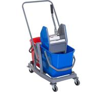 Fortuna Lai: Carro de limpieza con 2 cubetas y 4 ruedas, de metal/polipropileno, en color azul/rojo, de 73x45x92 cm, para una limpieza eficiente