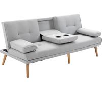 Fortuna Lai: Sofá cama, cómodo sofá de 3 plazas, sofá cama, tejido de lino, color gris claro, dimensiones: 181x77x72 cm