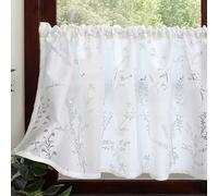 FOSDICK Juego de 1 Cortinas de Cocina, Cortinas Cortas Blancas Translucidas, Cortina Ventana Pequeña Modernas Estilo Rústico para Cocina, Comedor, Baño, Pequeña Ventana 100W X 45H cm