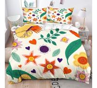 Fotmung Conjunto de Ropa de Cama Estampado Flores Coloridas, Set de Funda de Edredón 3 Piezas - 220x240 cm, Confort Superior en Todas Las Estaciones, Elegancia para tu Dormitorio Principal-D326