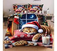 Fotmung Juego de Cama 150x200 Gato de Navidad, Conjunto de Ropa de Cama 3 Piezas, Incluye 1 Funda de Edredón + 2 Fundas de Almohada, Lavable a Máquina, Suave al Tacto, Fácil de Cuidar D184