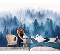 Fotomural Bosque Brumoso 200x140cm papel pintado panorámico Fotomural Papel pintado no tejido moderno Mural de pared Dormitorio Salón Pinos En Acuarela