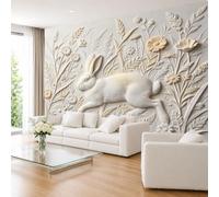 Fotomural De Conejo Blanco Corriendo con Fotografía De Animales En Relieve, 400 × 280 cm (Ancho X Alto), Mural De Pared Claro para Sala De Estar, Dormitorio, Habitación Infantil, Pasillo 400 × 2