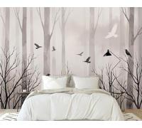 Fotomural - Papel pintado Bosque Acuarela Topo Bosque y Pájaros Moderno Pared Sala de estar Dormitorio Habitación infantil Decoración de pared Motivo, 430cmx300cm Póster - Adhesivo de pared - Cuadro s
