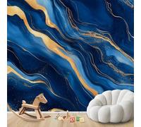 Fotomural - papel tapiz azul marino para dormitorio, moderno, abstracto, azul marino, sala de estar, patrón de mármol, decoración de pared para habitación infantil, 400cm x 280cm, póster - adhesivo de