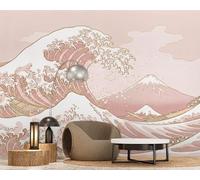 Fotomural - papel tapiz Kanagawa Fuji Gran Ola Foto, Rosa Pastel, Arte Japonés, Moderno, Sala de Estar, Dormitorio, Decoración de Pared, Motivo, 250cmx175cm Póster - Adhesivo de Pared - Cuadro sin Mar