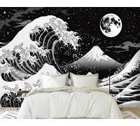 Fotomural - papel tapiz Kanagawa Gran Ola Arte Japonés Blanco y Negro Moderno Sala de Estar Dormitorio Habitación Infantil Decoración de Pared Motivo, 430cmx300cm Póster - Adhesivo de Pared - Cuadro s