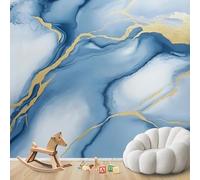 Fotomural - papel tapiz Mármol Azul Dormitorio Mármol Azul Blanco Dorado Sala de estar Decoración de pared moderna abstracta Habitación infantil Estampado, 250cmx175cm Póster - Adhesivo de pared - Cua