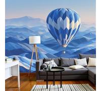 Fotomural sencillo de globo aerostático - Ilustración moderna para decoración de pared, tela no tejida azul moderna para sala de estar, dormitorio, decoración de pared de habitación infantil, 350 cm x
