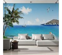 Fotomurales 3D Playa Hawaiana 200x140 cm Papel Pintado Tejido No Tejido Pared De Palmeras Tropicales Wallpaper Mural Paredes Papel Tapiz Sala DecoracióN SalóN O Dormitorio 14G-0
