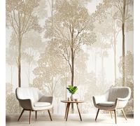 Fotomurales Bosque Vintage - 350X256Cm Xxl Papel Pintado Seda Decoración De Pared Murales Beige Plantas De Acuarela Diseno Fotográfico Decorativos Dormitorio Para La Sala
