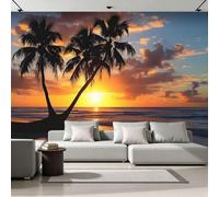 Fotomurales de Pared Playa Papel Pintado de Fotografía de Atardecer Tropical Palmeras mural de Tejido No Tejido 350Anx256Al cm, Moderno Mural de Pared Para Sala de Estar, Dormitorio Murales 28G-8