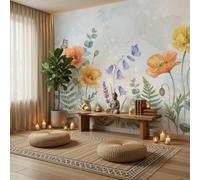 Fotomurales Decorativos Pared Flores Al Estilo Campestre Francés XL Papel Pintado Fotomurale 3D, Amapola Lavanda Fotomurales Pared Tejido No Tejido Murales Fotográfico, Azul
