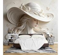 Fotomurales Fotomural Efecto Relieve 3D Mujeres Sombrero Mural de Pared No Tejido 500 x 350 cm Mural Arte Clásico para Decoración Paredes Ideal para Sala Estar y Dormitorio.
