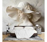 Fotomurales Mural de Pared Fotomural Mujer Esculpida en 3D Sombrero Papel Pintado Texturizado Yeso No Tejido 265 x 280 cm Mural Pared Arte Clásico para Decoración Fondo Sala Estar y Dormitorio.