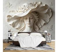 Fotomurales Mural de Pared Rostro Diosa en 3D Mural de Pared Efecto Relieve Arte Escultórico No Tejido 200 x 140 cm Papel Tapiz Clásico Decorativo para Sala Estar y Dormitorio.