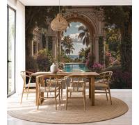 Fotomurales Paisaje Vegetal Verde Francés Papel Pintado Tejido No Tejido Moderna Arquitectura Jardines Clásica Fotográfico Decoración De Pared Sala Cuarto Oficina Salón Marrón Papel Pintado 450X315Cm
