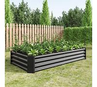 FOUBAM Camas elevadas para jardín, macetas elevadas para jardín al aire libre, 6 x 3 x 1 pies, cajas de metal galvanizado, kits de acero para verduras, flores, hierbas, patio, color negro, rectángulo