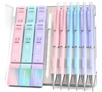 Four Candies Juego de portaminas de 0.9 mm, 6 lápices lindos con 360 recambios de mina HB y 2B, 3 gomas de borrar pastel y 9 recambios de borrador, suministros escolares estéticos para estudiantes de