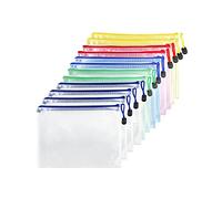 Fousenuk 12 Piezas Bolsa de Archivo A5, Impermeable Bolsas de Documentos de Malla, Bolsas de Plastico con Cierre Cremallera, para Recibos, Oficina, Viaje, Escolar, 5 Colores