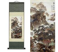 FOVNOT Decoracion China, Asiático Pared Decoración Hermosa Seda Desplazarse Tapices de Pared China Arte Pared Cuadros Decorativo Cuadro Desplazarse