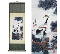 FOVNOT Decoracion China, Asiático Pared Decoración Hermosa Seda Desplazarse Tapices de Pared China Arte Pared Cuadros Decorativo Cuadro Desplazarse