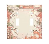 Fox - Placa de cubierta de interruptor de luz doble, diseño de farol tradicional japonés, primavera, melocotón, plástico, tamaño estándar, para dormitorio, baño, cocina, decoración de entrada