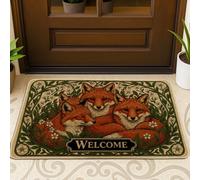Foxes - Felpudo de bienvenida con diseño de flores rústicas y hojas, color naranja otoñal, lavable, de perfil bajo, para el hogar, interior y exterior, decoración de porche, 29 x 17 pulgadas