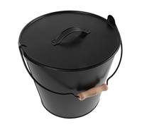 FOYTOKI Cubo Negro con Asa Metálico Madera en Tapa Cenizas y de para Resistente al Calor Color para Estufa de Leña Parrilla de Carbón Uso Interiores