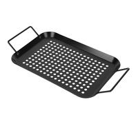 FOYTOKI Placa de Parrilla Antiadherente de Acero Inoxidable Negra | 1 Asas y Orificios de Drenaje, Bandeja Práctica para Asar al Aire Libre