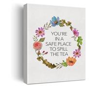 FQHIDMOMX Funny Mental Health Wall-Art Safe Place to Spill the Tea Therapist Office Decor Inspirational Quote Print Counselor Gift(Framed,12x18inch(30x45cm))