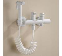 FQYEP Bidet para WC Portatil Blanco Doble Salida Latón Pulverizador De Bidé Agua Fría Y Caliente Montado En La Pared Adecuado para Limpieza Del Inodoros,Descarga De Mascotas