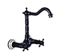 FQYEP Grifo Pared Fregadero Vintage Giratorio 180° Grifo Lavabo Vintage Laton de Doble Mango,Negro, Alto B