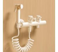 FQYEP Kit De Rociador De Bidé Blanco Lechoso Ducha Bidet Portátil Agua Fría Y Caliente Montado En La Pared Latón Doble Salida Apto para Baño