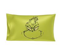 Franco Collectibles Grinch by Dr. Seuss Holiday Beauty - Funda de Almohada estándar de satén Sedoso de 50.8 x 76.2 cm, para Cabello y Piel (Producto Oficial)