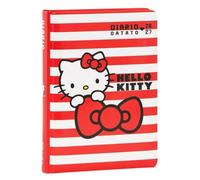 Franco Cosimo Panini Hello Kitty - Agenda diaria con fecha 2026/2027, tapa dura, tema Hello Kitty, rojo y blanco a rayas