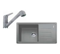 Franke - Conjunto de cocina G122, fregadero de fragranite BSG 611-78/39 + grifo FC 9547.084, piedra gris 114.0441.185