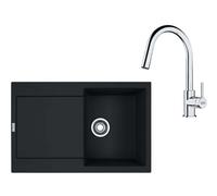 Franke - Conjunto de cocina G258MČ, fregadero de fragranite MRG 611, + grifo FS 3229.031, negro mate/cromo 114.0700.717