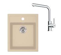 Franke - Conjunto de cocina T113BE, fregadero de tectonite SID 610-40 + grifo FS 3230.031, Beige/cromo 143.0687.383