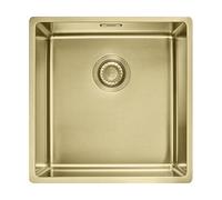 Franke, lavabo empotrado Mythos Masterpiece, modelo BXM 210 / 110-40, acero inoxidable con acabado PVD dorado, con válvula de pulsador